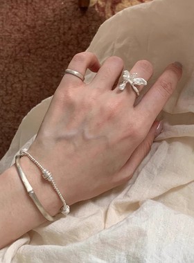 S925银淡水珍珠银珠手链缠绕毛线团手工串珠手饰甜美简约百搭通勤