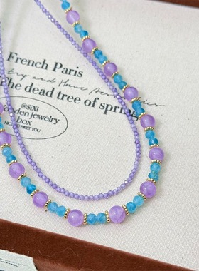 时来运转复古时尚简约高级感紫色天然石项链轻奢百搭叠戴串珠锁骨