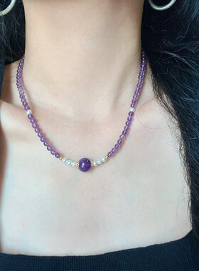天然紫水晶项链女款锁骨链简约百搭饰品礼物送女友闺蜜生日礼物