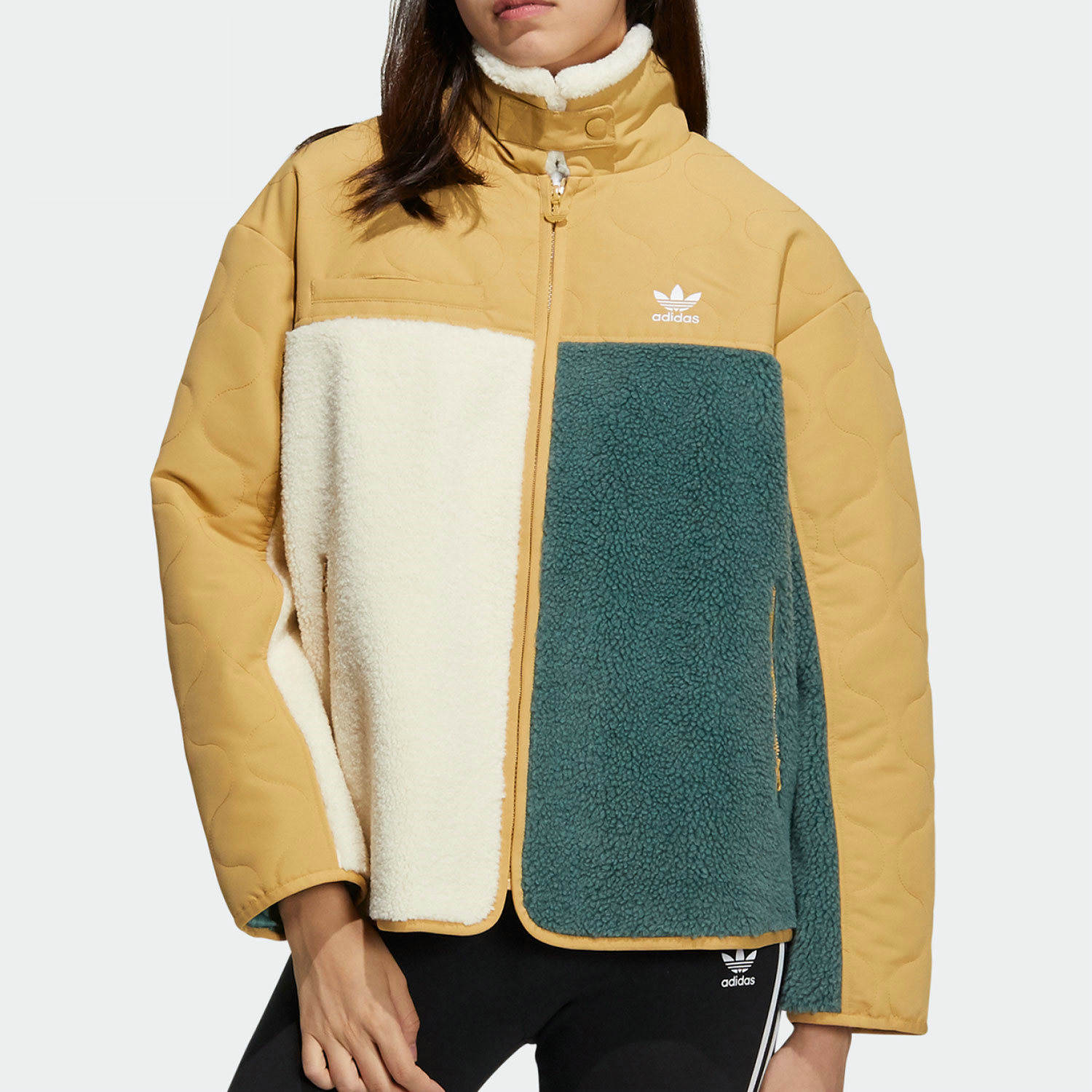 阿迪达斯羊羔绒拼接保暖夹克