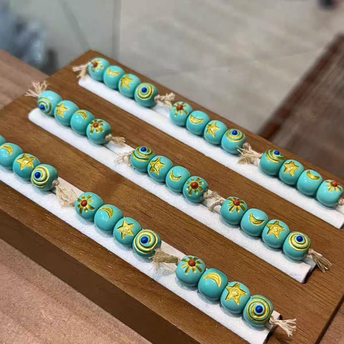 菱镁矿松石描金日月星辰镶嵌老型珠手工 diy串珠手链佛珠材料配件