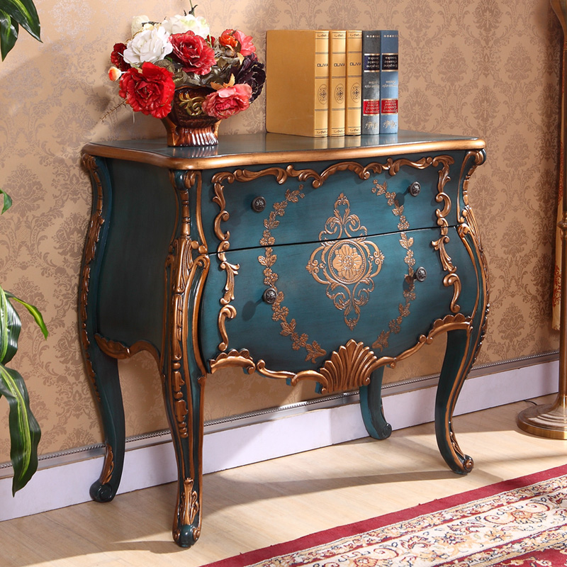 美式乡村复古实木斗柜卧室收纳柜玄关柜客厅餐边柜彩绘储物五斗柜