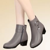 中年女士短靴真皮中跟粗跟加绒皮靴羊毛皮鞋 大码 韩版 冬季 妈妈棉鞋