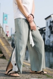 2025春夏新款风长裤仙鹤飘带撞色拼接休闲裤卫裤绿K117-P55，男装休闲裤，电商B277(原6028)