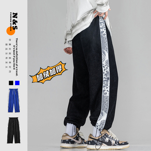 2025冬季新款港风加绒加厚长裤灯芯绒拼接休闲裤卫裤蓝 GK51-P55图片
