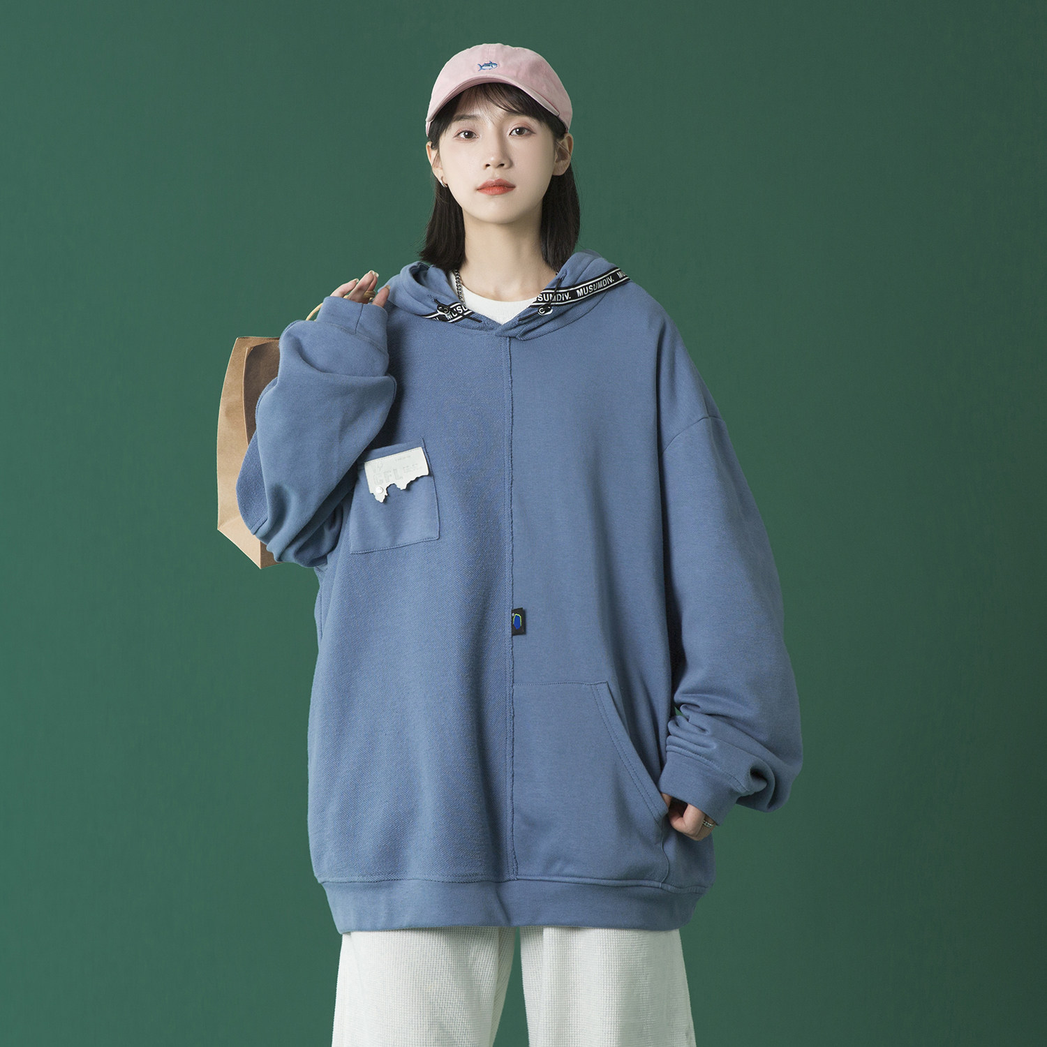 2026秋季新款男装卫衣原创中性港风连帽拼接上衣外套黑GW04-P70,女装短外套,电商B277(原6028)
