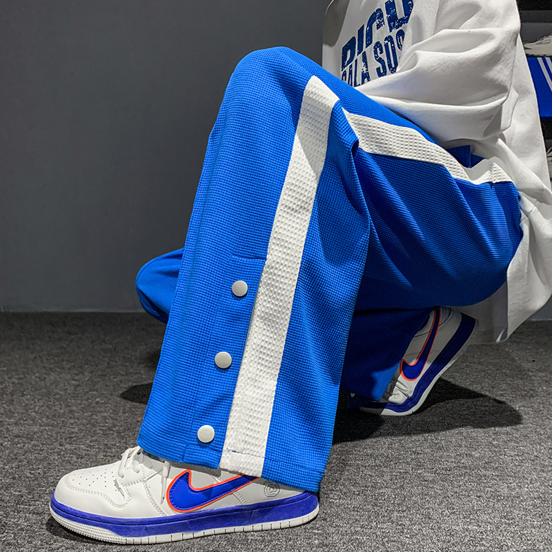 2025春夏新款男裤港风侧边拼接开衩休闲裤长裤卫裤蓝GK175-P55,男装休闲裤,电商B277(原6028)