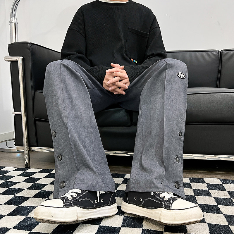 2025春夏新款港风结构开衩四合扣脚口休闲裤灰GK136-P55,男装休闲裤,电商B277(原6028)