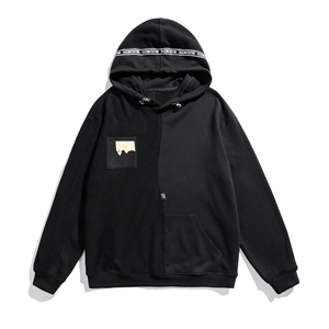 2026秋季新款男裝衛(wèi)衣原創(chuàng)中性港風連帽拼接上衣外套黑色GW04-P70圖片