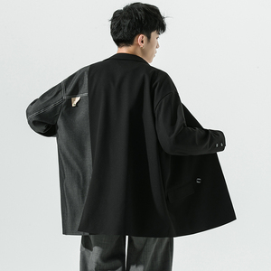 2026秋季新款日系西服拼接不对称宽松休闲西服外套黑 GX10-P135图片