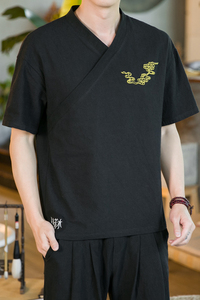夏季新款男装 棉麻刺绣宽松唐装衬衣中国风绣花短袖衬衫 C11-P35图片