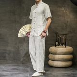 2025夏季新款男装套装风棉麻提花刺绣短袖两件套黑墙A12-P85，男装T恤，电商B277(原6028)