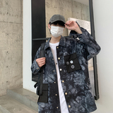 2026秋季新款港风原创衬衣夹克扎染撞色衬衫外套蓝色GC08-P75，男装夹克，电商B277(原6028)