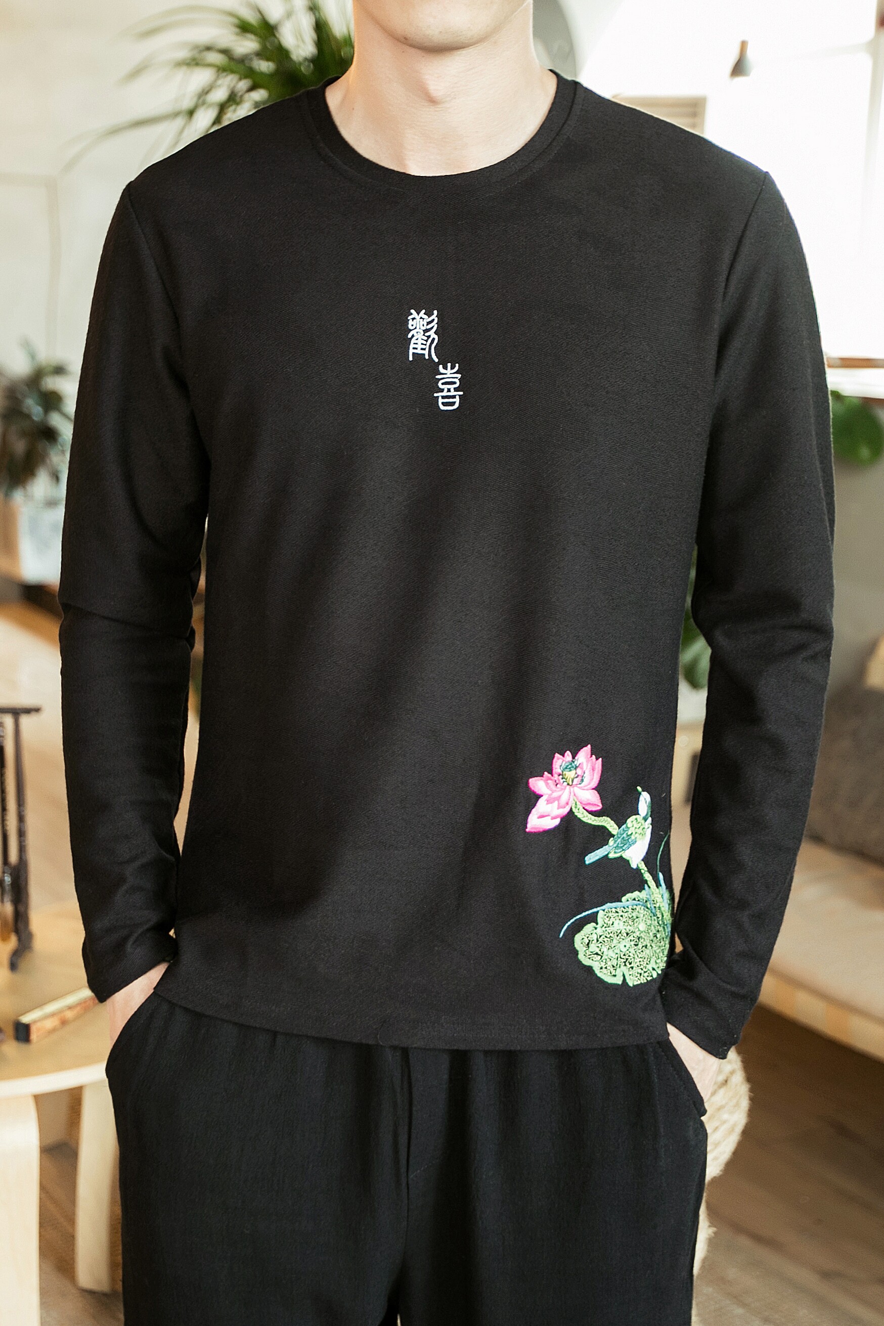 2021春季新款男装中国风原创刺绣长袖大码针织厚T恤G6618-P30,男装T恤,电商B277(原6028)