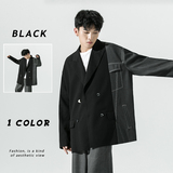 2026秋季新款日系西服拼接不对称宽松休闲西服外套黑GX10-P135，男装西服，电商B277(原6028)