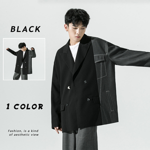 2026秋季新款日系西服拼接不对称宽松休闲西服外套黑 GX10-P135图片