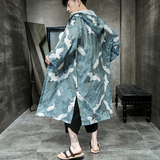 2021夏季新款风衣中国风男防晒服仙鹤印花长款连帽披风F09-P85，男装风衣，电商B277(原6028)
