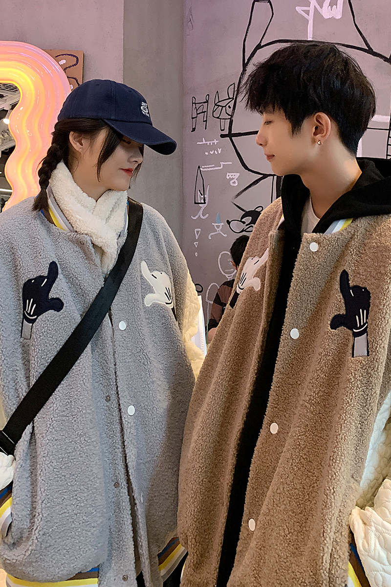 2026冬季新款港风羊羔毛夹棉拼接棉衣夹克情侣男女外套GM06-P125,男装夹克,电商B277(原6028)