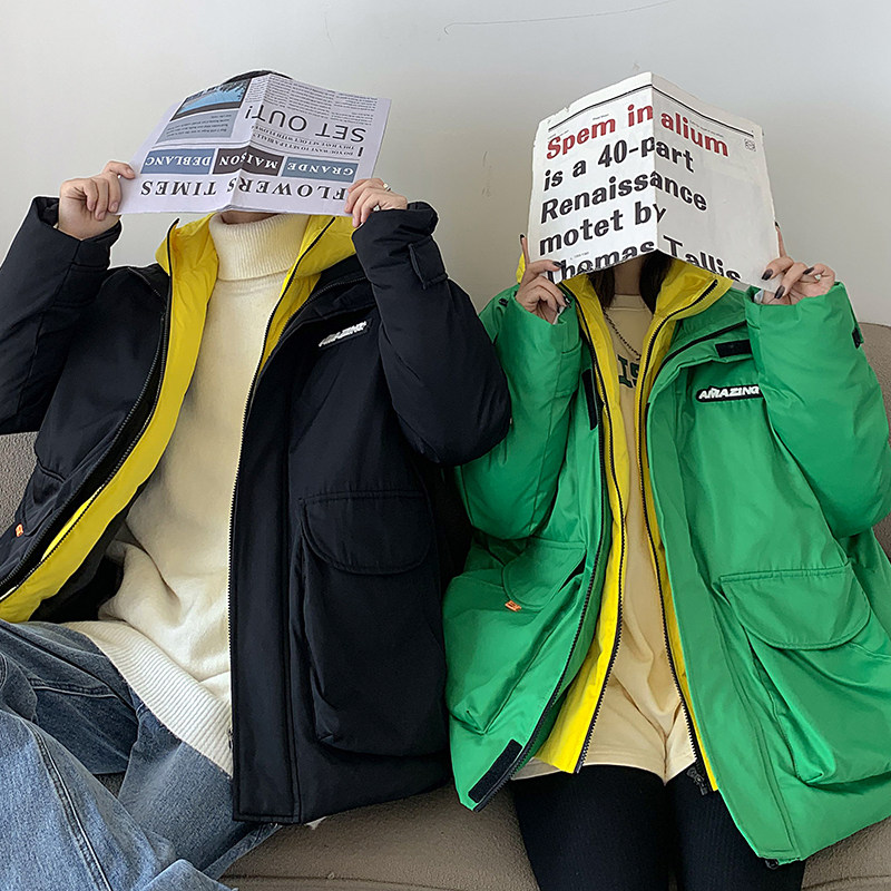 2026冬季新款港风情侣假两件连帽保暖魔术贴棉衣外套GM16-P145,男装棉衣,电商B277(原6028)