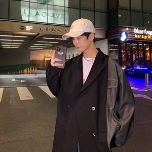 2026秋季新款小西服拼接不对称宽松韩版休闲西服外套黑 GX10-P135图片