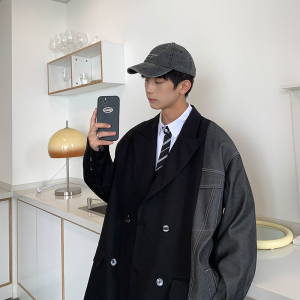2026秋季新款西服拼接不对称宽松韩版休闲西服外套黑 GX10-P135图片