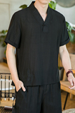 2025春季新款男装盘扣宽松唐装衬衣风绣花短袖衬衫黑C31-P55，男装T恤，电商B277(原6028)
