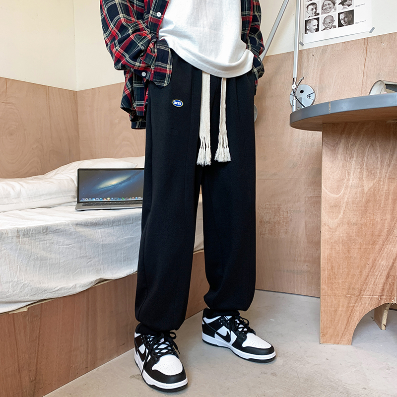 2024春夏新款港风长裤麦穗抽绳螺纹休闲裤卫裤黑GK155-P50，男装休闲裤，电商B277(原6028)