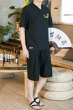 夏季新款男装中国风棉麻套装刺绣两件套短袖+短裤A18-P55，男装休闲套装，电商B277(原6028)