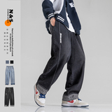 2025春季新款男装拼接休闲裤解构松紧印花宽松牛仔裤蓝GK35-P60，男装牛仔裤，电商B277(原6028)