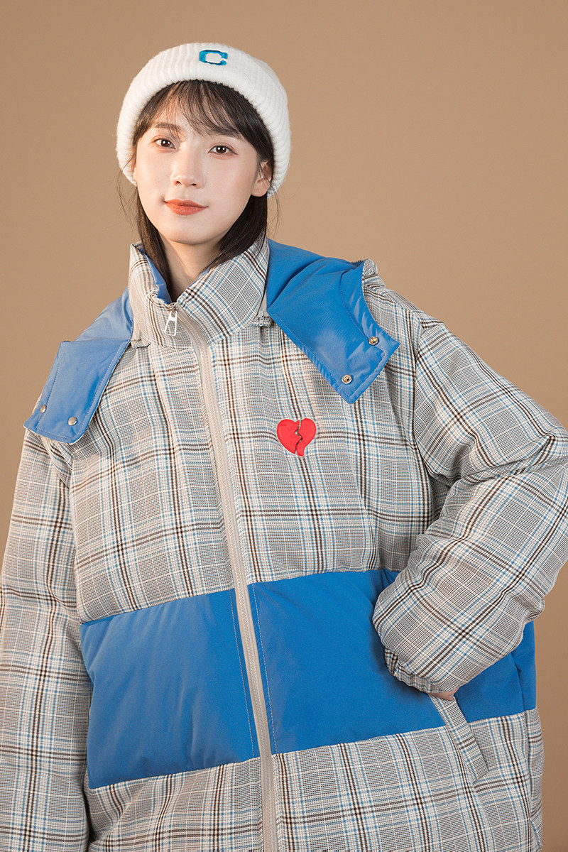 2026冬季新款港风灯芯绒拼接棉衣夹克爱心男女外套蓝GM10-P125,男装夹克,电商B277(原6028)
