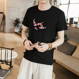 2021夏季新款男装时尚原创设计圆领鲤鱼刺绣T恤中国风短袖G55-P25，男装T恤，电商B277(原6028)