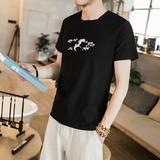 2021夏季新款男装个性设计圆领仙鹤刺绣T恤中国风短袖G51-P25，男装T恤，电商B277(原6028)