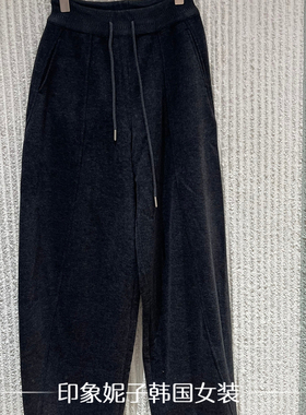 欧洲站2025冬季新款时尚百搭松紧腰抽绳直筒宽松加绒休闲裤06948