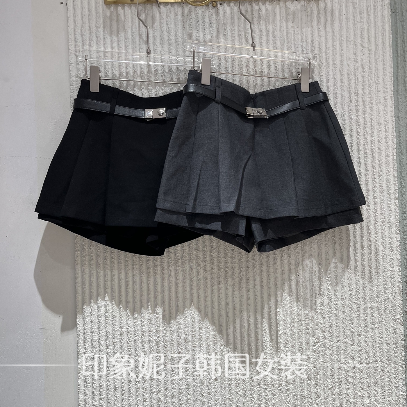 欧洲站2025秋季新款 时尚黑色裙裤女腰带显瘦百搭半裙短裙06048