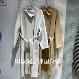 欧洲站2026冬季新款中长款翻领腰带毛呢外套25338