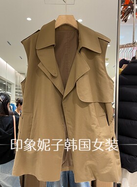欧洲站秋冬女翻领工装风马甲