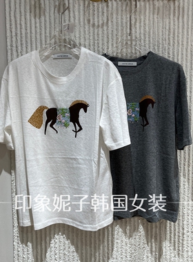 欧洲站2026夏新款小马钉T恤女宽松休闲圆领套头百搭上衣70702