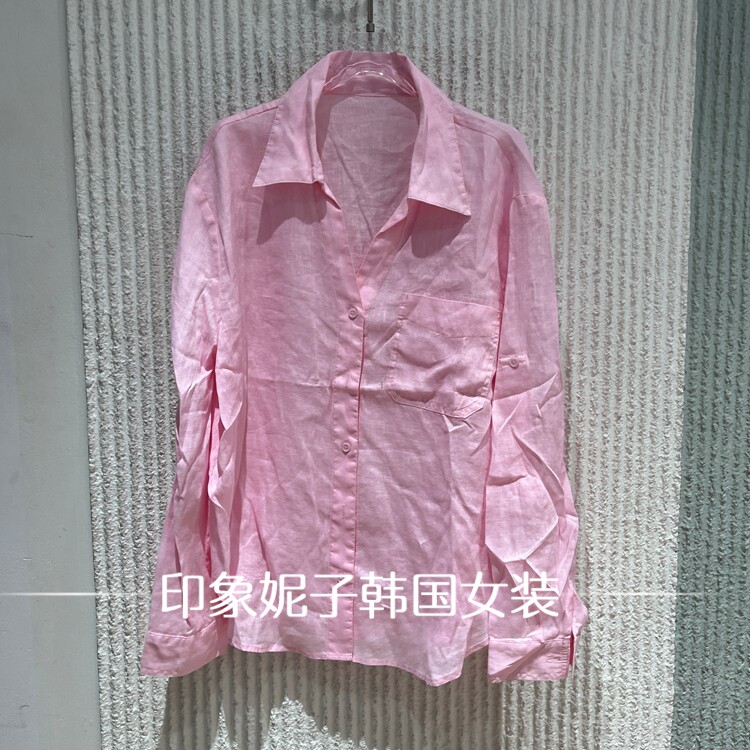 现货欧洲站2026夏季新款休闲风纽扣翻领单排扣长袖衬衫83012
