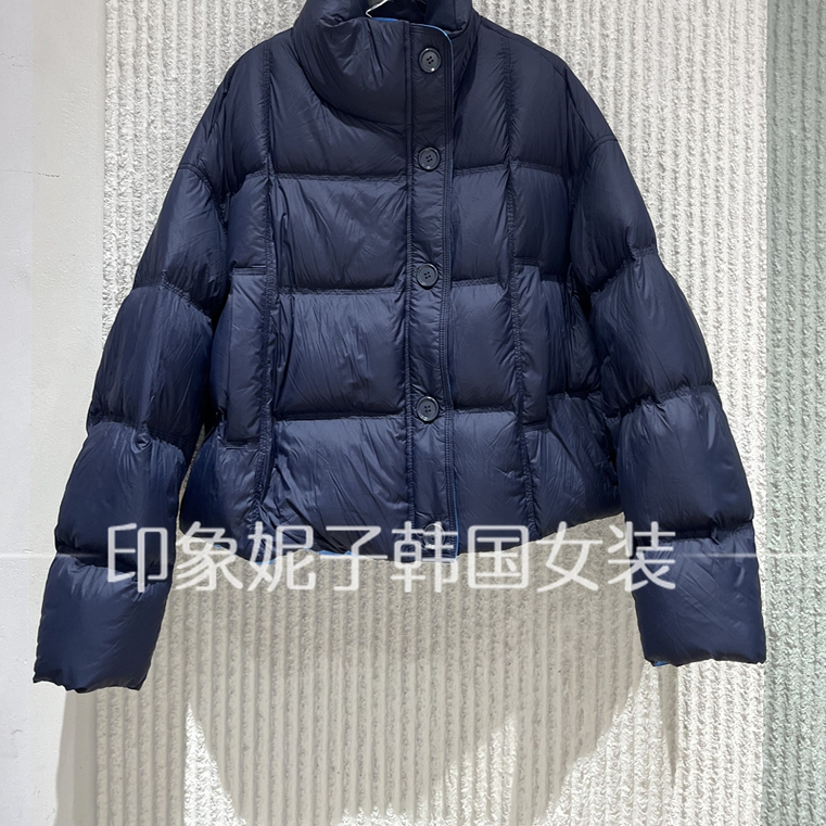 欧洲站2025冬季新款 立领单排扣短款撞色内里白鸭绒羽绒服853085