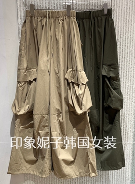 现货欧洲站2026夏新款工装风松紧腰阔腿裤女多口袋舒适93305