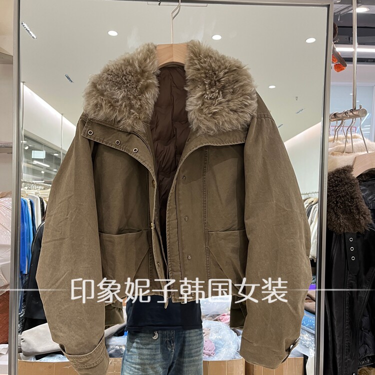 (现)欧洲站2026冬季毛领羽绒服女短款翻领白鹅绒外套气质百搭