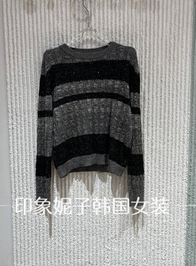 秋JVC撞色条纹宽松显瘦针织衫