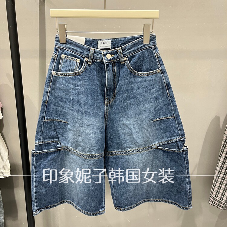现货韩国进口2026夏季新款女装韩版宽松牛仔短裤休闲多口袋高腰