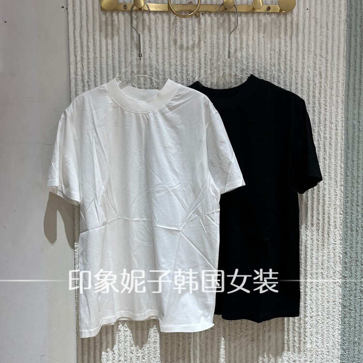 欧洲站2026夏新款简约圆领短袖纯色小字母百搭宽松T恤女8211