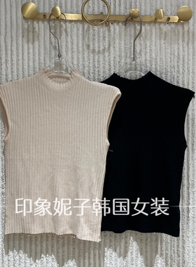 欧洲站2026春季新款时尚百搭显瘦高领无袖针织背心女潮上衣1275
