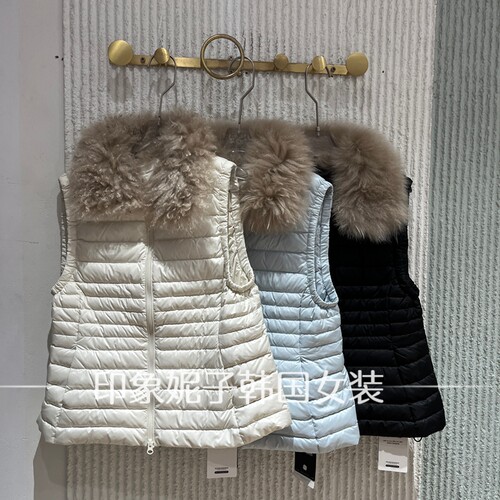欧洲站冬季轻量绗缝毛领女马甲