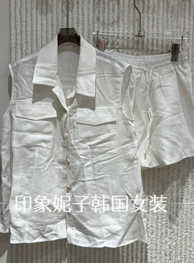 现货欧洲站2026夏新款工装无袖马甲短裤套装女显瘦两件套12640