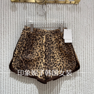 欧洲站 2026 秋冬mk豹纹亮片短女松紧腰阔腿短裤3781