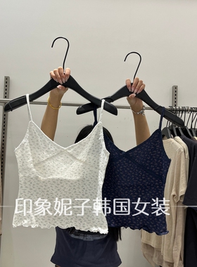 现货欧洲站2026夏季新款吊带碎花背心白色蓝色女装