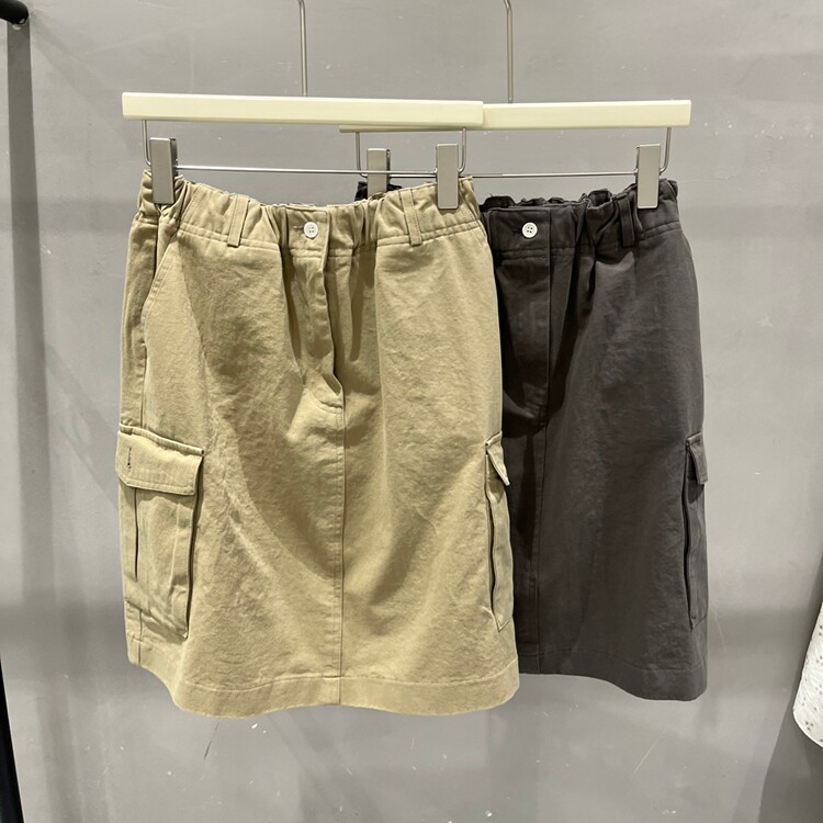 韩国进口工装风多口袋半身裙女松紧腰系扣百搭中长款半裙